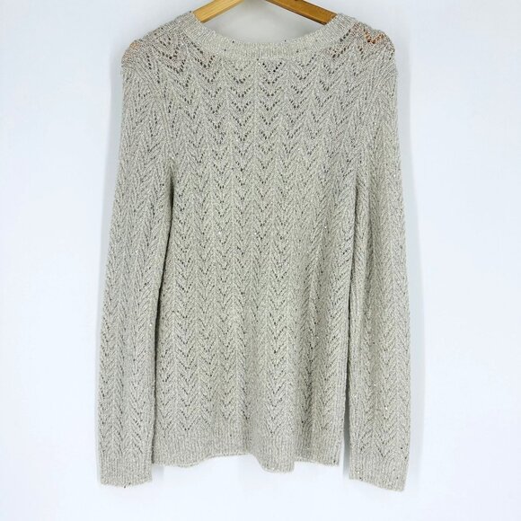Talbots Gray Silver Metallic Sequin Embellished Long Sleeve Crew Neck Sweater M - Picture 2 of 8